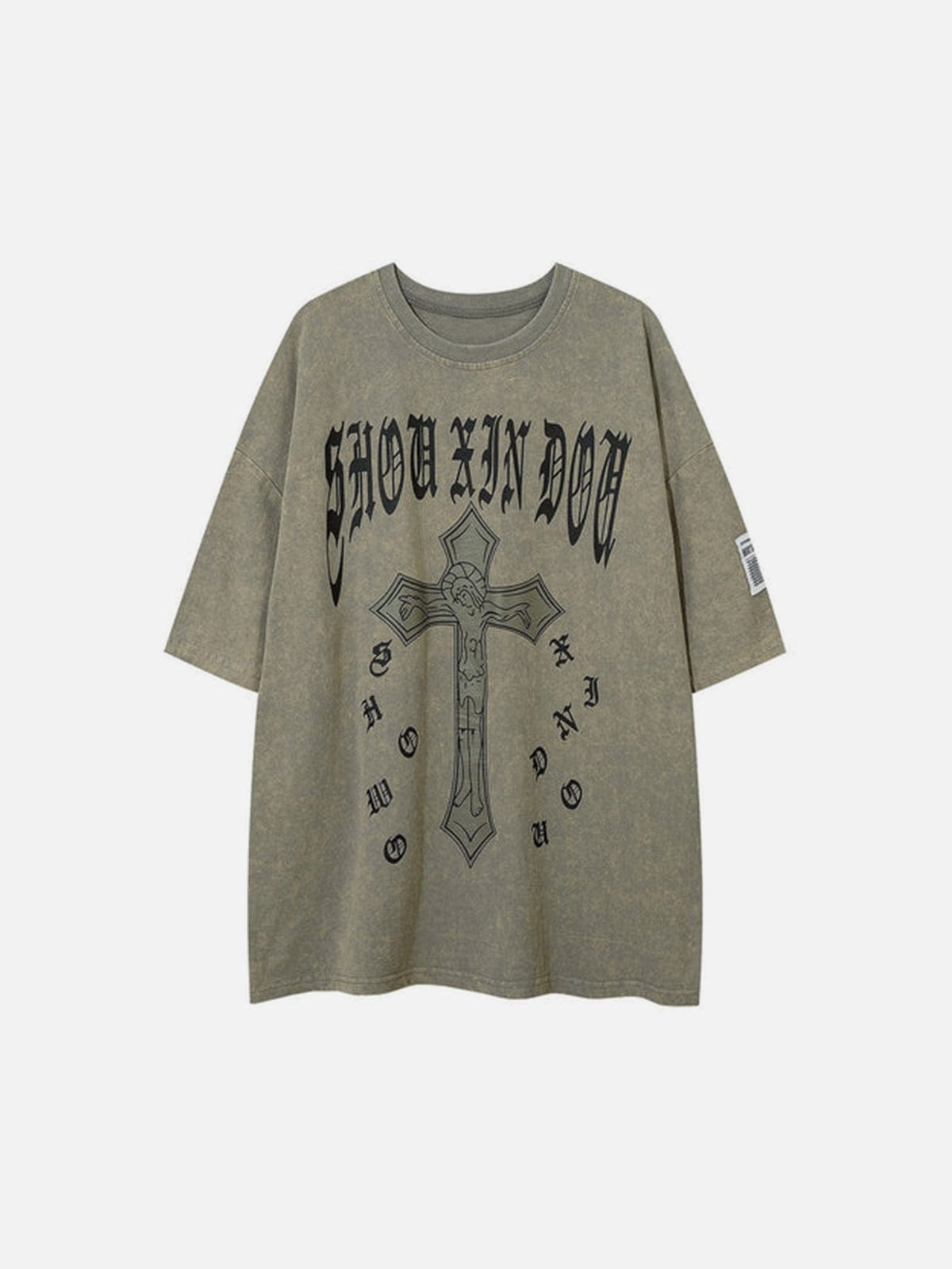 Cross Print Washed Graphic Tee Streetwear Brand Techwear Combat Tactical YUGEN THEORY