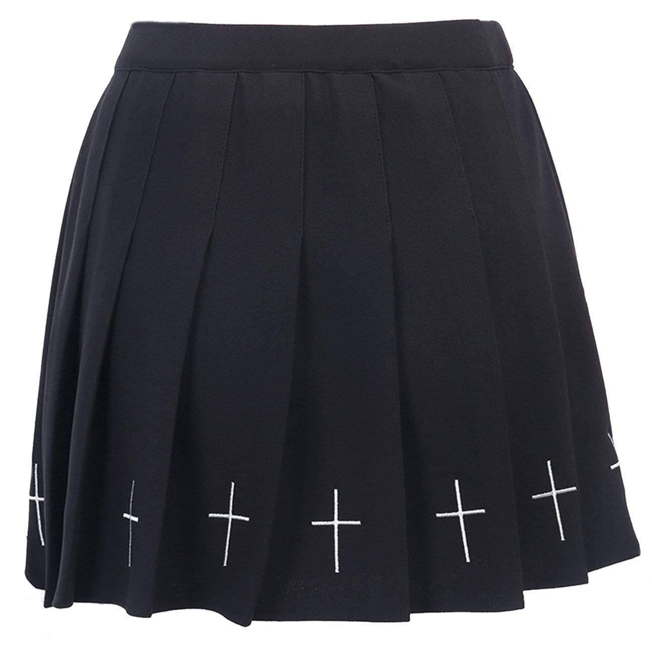 Dark Cross Print High-waist Pleated Skirt Streetwear Brand Techwear Combat Tactical YUGEN THEORY