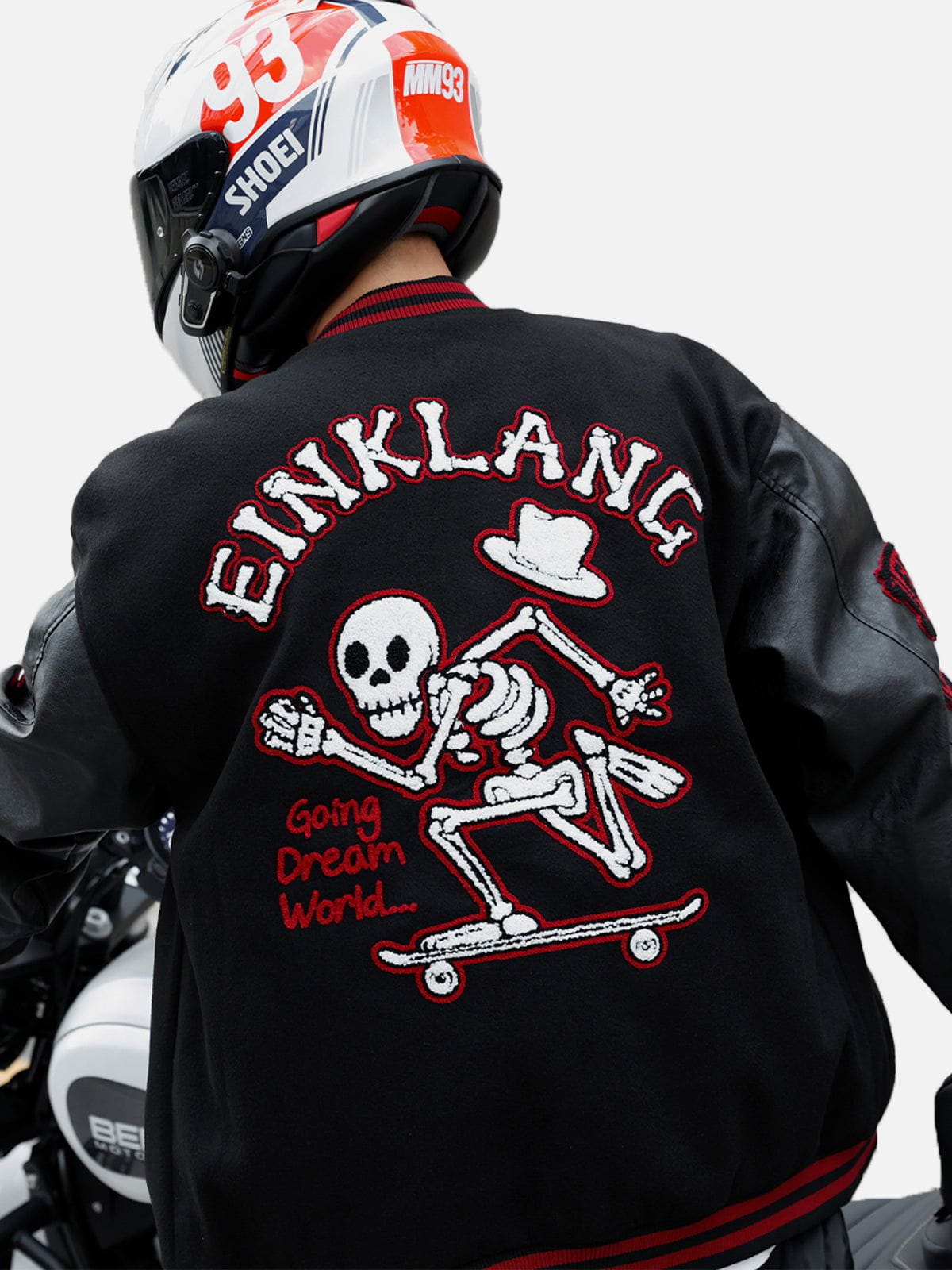 Flocked Skate Skeleton Varsity Jacket Streetwear Brand Techwear Combat Tactical YUGEN THEORY