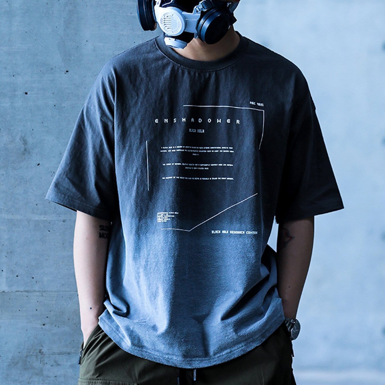 Gradient Letters Cotton Graphic Tee Streetwear Brand Techwear Combat Tactical YUGEN THEORY