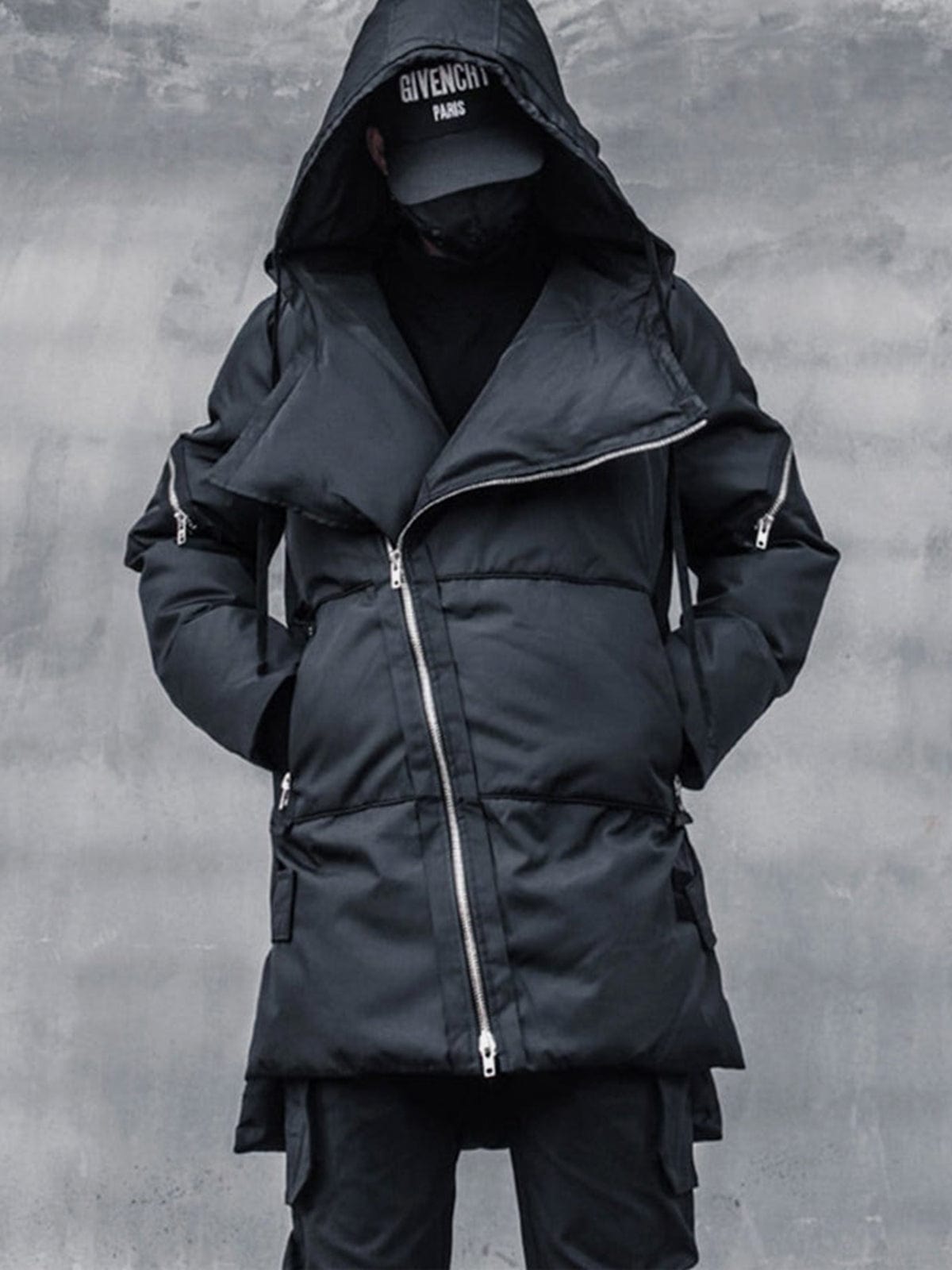 Personalized Diagonal Zipper Winter Coat Streetwear Brand Techwear Combat Tactical YUGEN THEORY