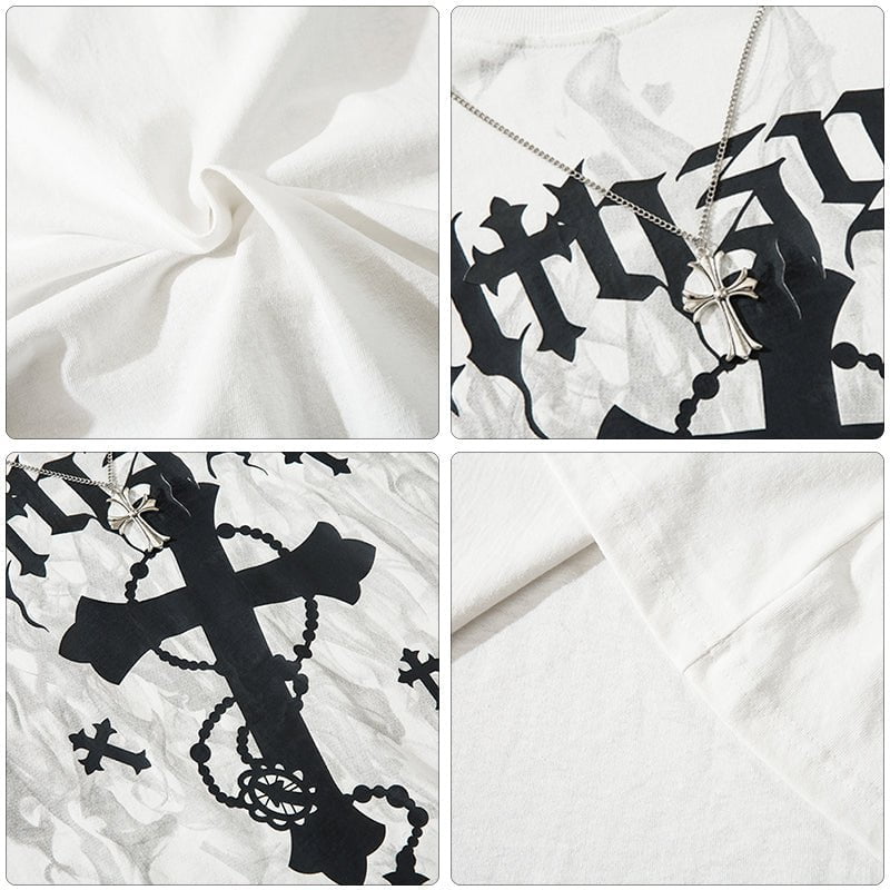 Retro T-shirt Cross Printing Streetwear Brand Techwear Combat Tactical YUGEN THEORY
