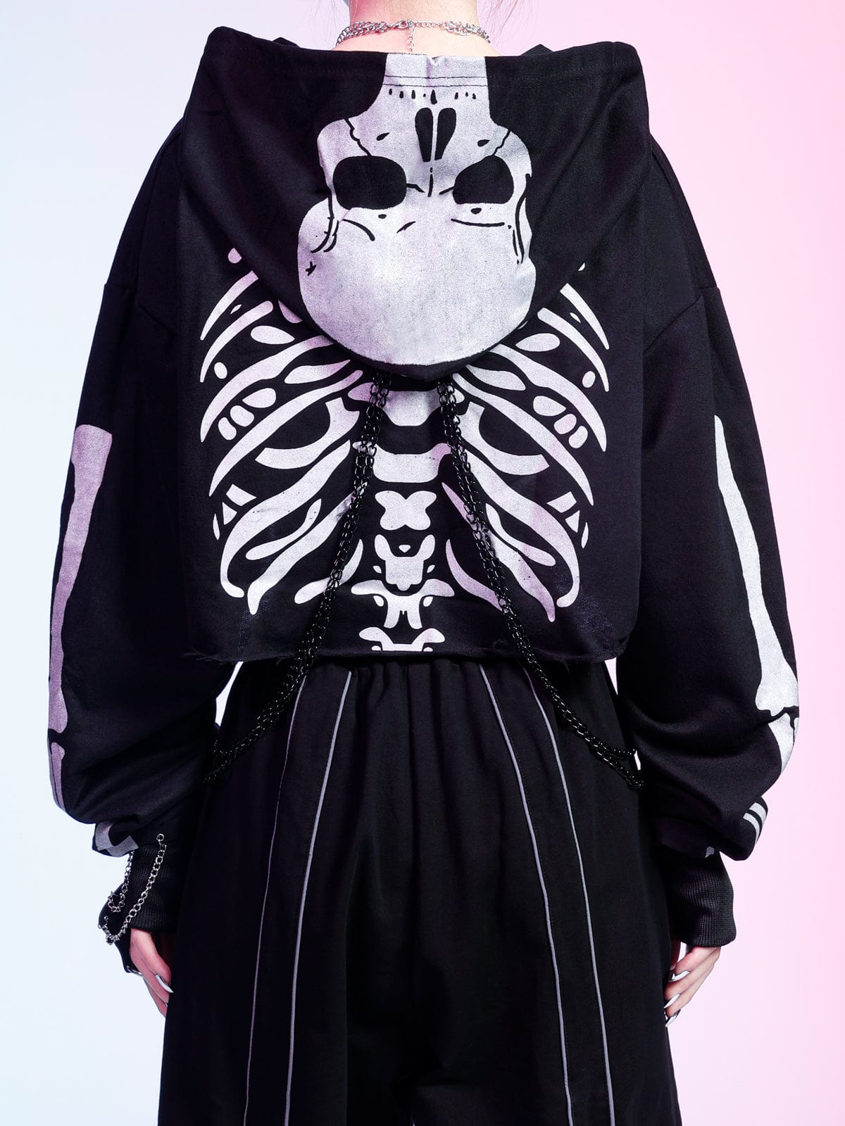 Skull Print Reflective Cropped Hoodie Streetwear Brand Techwear Combat Tactical YUGEN THEORY