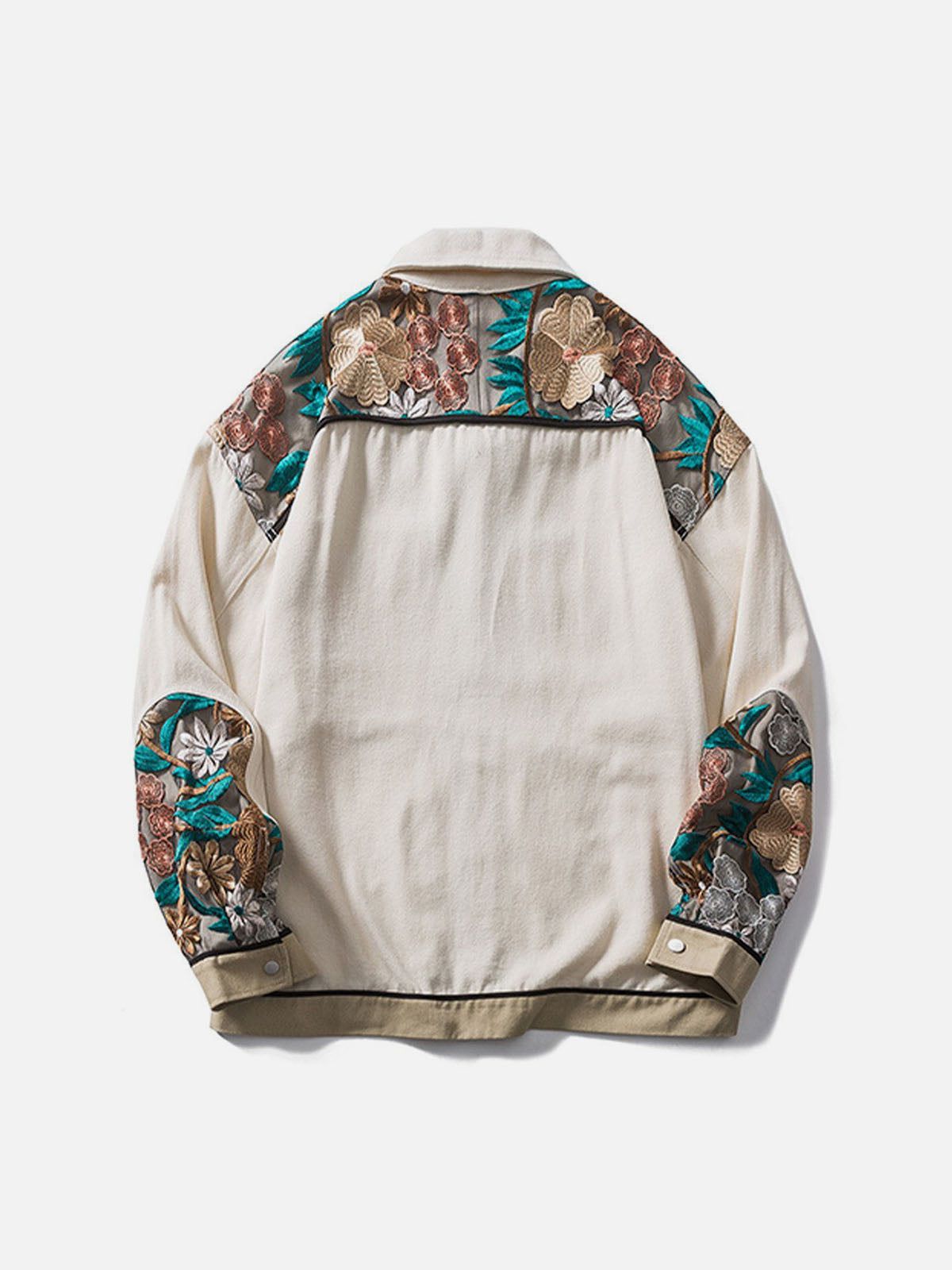 Vintage Flower Embroidery Stitching Jacket Streetwear Brand Techwear Combat Tactical YUGEN THEORY